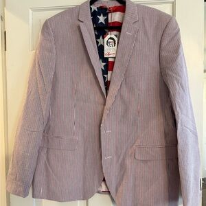 Red White Blue Striped Blazer by Shinesty American Flag lining. Sz 46 NWT NEW